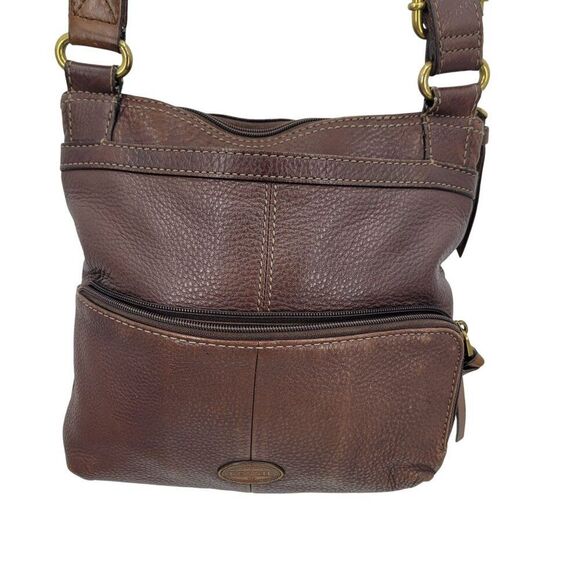 Vtg Fossil Morgan Brown Pebble Leather Crossbody Bag Multiple Pockets Adjustable - Picture 15 of 16